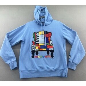 The Museum Brand Sweatshirt Womens Size M Blue Famous Chair Embroided Hoodie